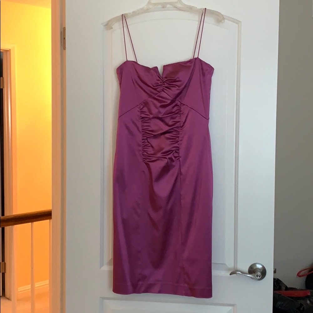 Nicole Miller purple ruched cocktail dress